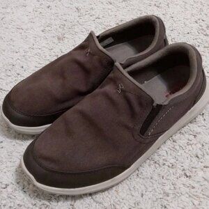 Crocs Men’s Shoes 8 Brown Triple Comfort Shoe Slip On Stretch Canvas And Leather